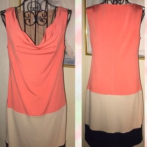 MUSE TANK DRESS~ORANGE,TAN,BLUE COWL NECK~SIZE 4